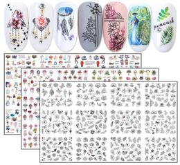 12 pièces Nail Art transfert décalcomanies eau autocollants coloré ongles bijoux fleur Animal noir curseurs manucure tatouages JIBN112912129493868
