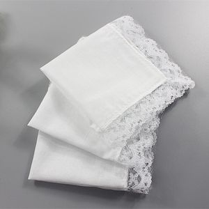 12 stks diy witte pure zakdoek katoen kanten handgemaakte wending feestmerkmaat: 23 cm x25 cm