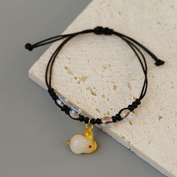 12 Uds nueva pulsera tejida ajustable de conejo de estilo chino para regalos de joyería de pareja de amigos