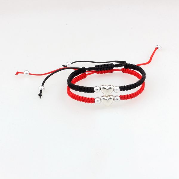 12 Uds. Nueva Pulsera trenzada de corazón, cadena de pareja de hilo de Color rojo y negro de la suerte, brazaletes de oración hechos a mano, Pulsera, regalo de joyería para amigo