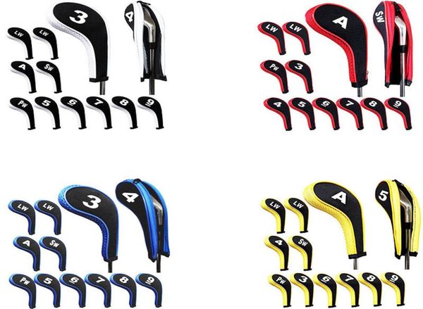 12pcs Numéro Tags Golf Hybrid Club Heads Protector Wedge Iron Head Covers Helivers Irons avec fermeture éclair 7242207