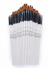 12 stks nylon haar houten handgreep waterverfschilderborstel pen set voor het leren van diy olie acryl schilderij kunstborstels benodigdheden make -up7265546