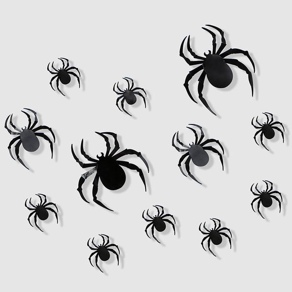 12 pièces/paquet 3D grands autocollants d'araignée Halloween Eve fête fournitures décorations pour la maison réaliste PVC araignées autocollant bricolage effrayant chambre mur fenêtre décor TR0101