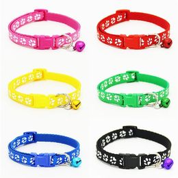 12pcs pack 6 couleurs hiver réglable en nylon pour animaux de compagnie petit chien chiot laisses collier collier de chat Tinkle Bell empreinte de traction ceinture277B