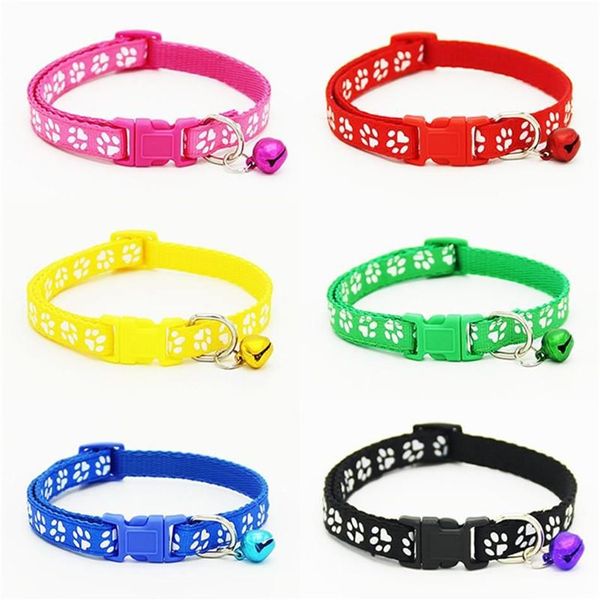 12pcs pack 6 couleurs hiver réglable en nylon pour animaux de compagnie petit chien chiot laisses collier collier de chat Tinkle Bell empreinte de traction ceinture305U