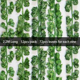 12pcs/Pack Artificial Vine Plant Wall Hanging Fake Plant Grape Vine String Leaves Home Outdoor Garden Wedding Party Decoration