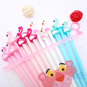 Stylos gel 12pcs / pack dessin animé japonais mignon kawaii flamant stylo à encre nouveauté cool fantaisie école papeterie crayon cas sac chose matériel