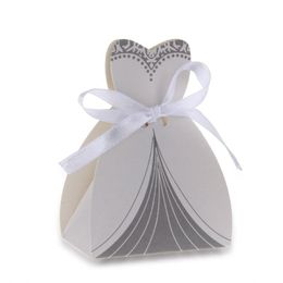 12 stks Papier Candy Gift Bag Pouch Wedding Party Gunst Wit Lint Jurk Design-Abux