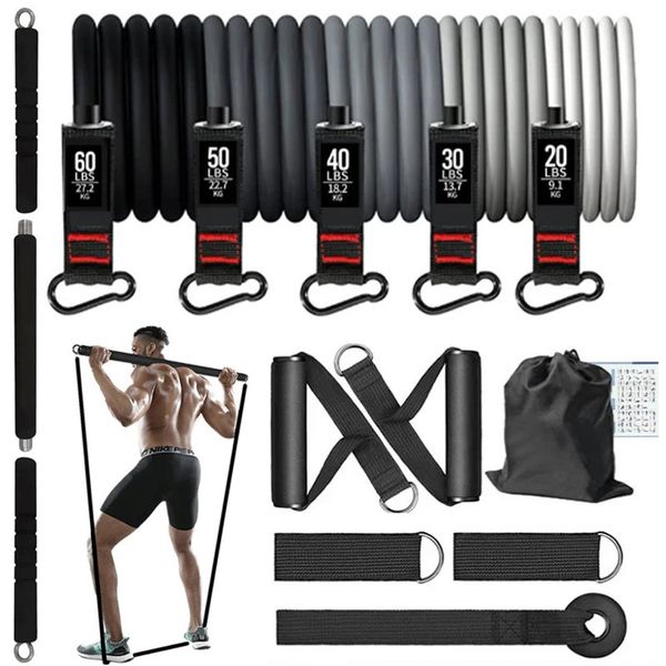 12pcs Pilates Bar Kit avec bandes de résistance Ensemble de fitness non fitness exercice Elastic Elastic 200lbs 150lbs 240402