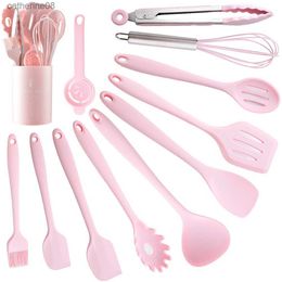 12 Pcs Rose Silicone Ustensiles De Cuisine Ensemble Anti-Adhésif Pan Outils De Cuisson Ustensiles De Cuisine Spatule Cuillère Pinces Alimentaires Kit De Cuisine avec Boîte L230621