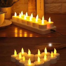 12 piezas de vela recargable LED LECHELA DEL ELECTRO ELÉCTRICO Lámpara eléctrica sin cera para el hogar Valentín Boda de la boda Decoración de la mesa de la cena 240417