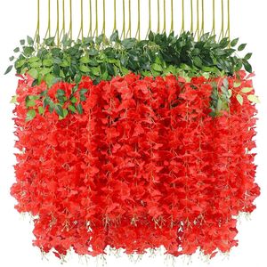 12 stks rode kunstmatige blauwe platen bloemen hangende slinger hoogwaardige bruiloftsbenodigdheden bloem 240523