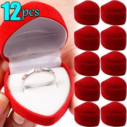 12pcs Boîte à bague en forme de coeur rouge