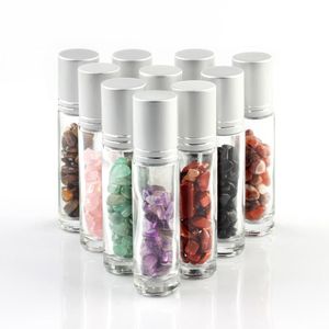 12 pièces de liquides rechargeables en verre, bouteilles de parfum d'huile essentielle, boule à roulettes en pierre naturelle, puces de cristal irrégulières pour la guérison Reiki 1130