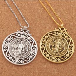 12 pièces rétro Saint benoît de Nursia Patron contre le mal médaille pendentif colliers N1787 24 pouces 2Colors180n