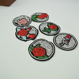 12 pièces strass Rose patchs thermocollants à coudre broderie Patch Appliques artisanat pour badge sac clothes3380