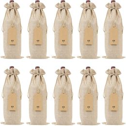 12 stks Rustieke Jute Jute Wijnzakken Trekkoord Covers Herbruikbare Fles Wrap Gift Package Bag (35 * 15)