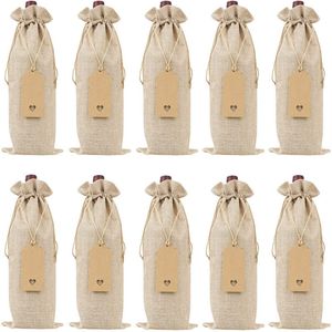 Sacs à vin rustiques en toile de Jute, 12 pièces, couvertures à cordon, emballage de bouteille réutilisable, sac d'emballage cadeau (35*15)