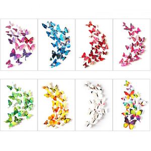 Autocollant mural papillon 3D en PVC, 12 pièces/ensemble, autocollant artistique auto-adhésif pour réfrigérateur, décoration de maison pour chambre d'enfant