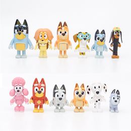 12pcs/set Anime Bluey Family Molls 5-8 cm Figuras de acción de juguete de dibujos populares Modelo de muñecas adornos de escritorio coleccionables para cachorros móviles 197