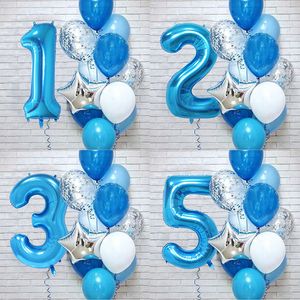 12Pcs set Blue Number Foil Latex Balloons for Kids Birthday Party Decoration 1st One Year Birthday Boy Decor Baby Shower Balloon