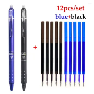 12pcs / set mignon 0,5 mm en gel effrayable stylo bleu / noir remplaçable Remplaçable grande capacité manche lavable de l'école de bureau scolaire