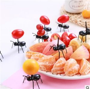 12 unids/set Mini tenedor de fruta de hormiga, palillos de dientes de plástico ecológicos, decoración, barra de cocina, tenedores de postre para niños, vajilla de fiesta