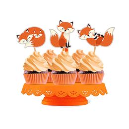 12pcs / Set Fox Cupcake Toppers Picks de gâteaux d'animaux pour animaux boisés pour animaux baby-shower à thème pour animaux décorations de table de fête