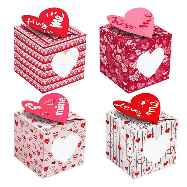 12 unids/set de papel de regalo, suministros para fiestas, Día de San Valentín, abrazo, beso, caja de regalo de galletas rosas, regalos de pareja de dibujos animados tridimensionales