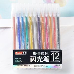 12 -stcs/set glitter gel pen metaal kleur veranderen flash marker gel pen diy tekening plakboek album journal Stationery School