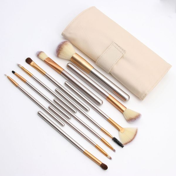 12 pièces/ensemble Kit de pinceaux de maquillage de haute qualité manche en bois Portable voyage toilette avec sac de maquillage au détail