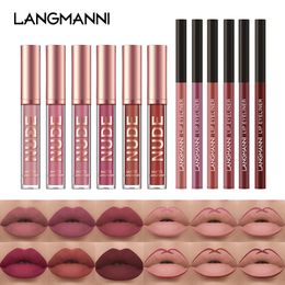 12 stks / set Langmanni vloeibare lipgloss voering set fluwelen matte lipstick waterdichte langdurige lip glazuur make-up