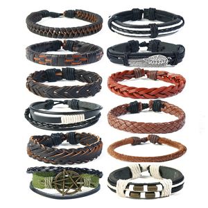 12 pièces/ensemble hommes en cuir Wrap manchette Bracelet mâle Famale bricolage Bracelet Bracelet chanvre cordons ethnique Tribal bijoux réglable