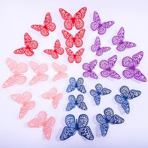 12 Stks/set Rood Blauw Roze 3D Holle Vlinder Muurstickers Voor Bruiloft Woondecoratie Woonkamer Decor Art Vlinders decals