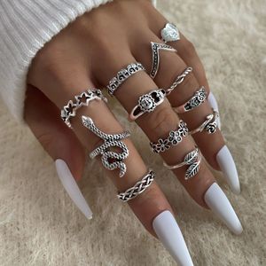 12 unids/set conjunto de anillos superventas Metal hueco redondo mujer cadena anillos de dedo Boho estrella Luna anillo joyería de moda regalos de fiesta