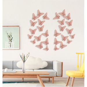 12pcs / Set Autocollant mural de papillon creux en or rose 3D pour la décoration de la maison Papillons autocollants de la pièce Décoration de la fête des décorations de mariage WLL993