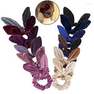 Corde à cheveux de couleur unie, chouchou, mode créative en forme d'oreille, cravate en velours, accessoires pour queue de cheval, 12 pièces/ensemble