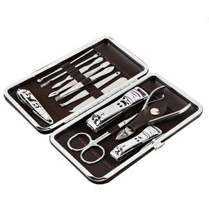 12 stks / set roestvrijstalen nagel manicure set lederen case nagelverzorging gereedschap draagbare reizen thuis persoonlijke manicure HHA883