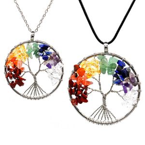 12pcs Set Tree of Life Collier 7 Chakra Stone Perles Natural Amethyst Sterling-Silver-Jewelry Chain Pending Pendant Colliers pour W230H