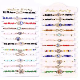 12pcs / set Turkey Blue Evil Eye Bracelet Femmes Cha￮ne de corde faite ￠ la main Crystal Rignestone Berds Bracelets Girl Party Bijoux Gift