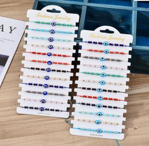 12 pièces/ensemble turquie bleu mauvais œil Bracelet femmes à la main corde chaîne cristal perles Bracelets fille fête bijoux cadeau