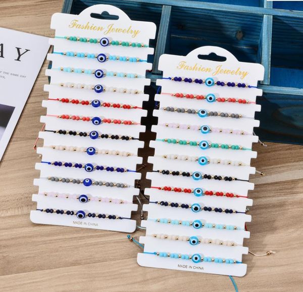 12 pièces/ensemble turquie bleu mauvais œil Bracelet femmes bricolage corde chaîne perles de cristal Bracelets fille fête d'anniversaire bijoux cadeau GC208