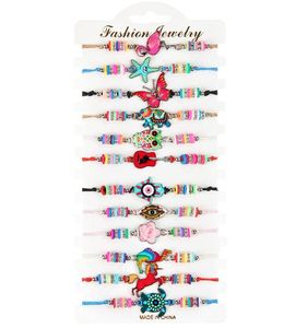 12 unids/set tortuga estrella Animal azul mal de ojo pulsera mujer cuerda hecha a mano cadena cuentas de cristal pulseras niña cumpleaños fiesta joyería regalo