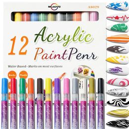 12 -st set waterdichte nail art graffiti pen abstract lijnen bloem schetsen tekening borstels kits schilderen diy gereedschap 240430