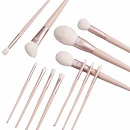 12pcs / set pinceaux de maquillage de cheveux de chèvre blanche ensemble poudre Ctour maquillage pinceau doux fard à paupières Blush Highlight Brow outils cosmétiques 12XU #