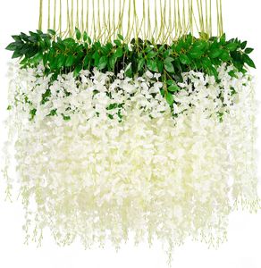 12 pièces ensemble glycine vigne fausse fleur artificielle glycine fleurs suspendues pour maison jardin mariage anniversaire noël bureau décor 6 couleurs