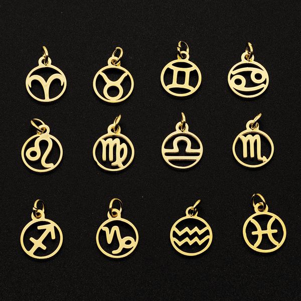 12 pièces/ensemble signe du zodiaque en acier inoxydable Horoscope bijoux à bricoler soi-même connecteur à breloques en gros boucle d'oreille faisant pendentif prix usine