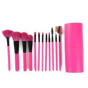 12 pièces/ensembles pinceaux de maquillage outil ombre à paupières fond de teint sourcil lèvres brosse cosmétiques en cuir support de verre étui Kit