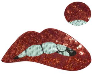 12 stcs naaien ijzer op appliques kleding geborduurde pailletten rode lip pleisters voor kleding DIY Motif Applique9393339