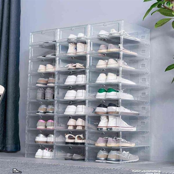 12pcs boîte à chaussures ensemble multicolore pliable stockage en plastique clair organisateur de maison étagère à chaussures pile affichage organisateur de stockage boîte unique A234q